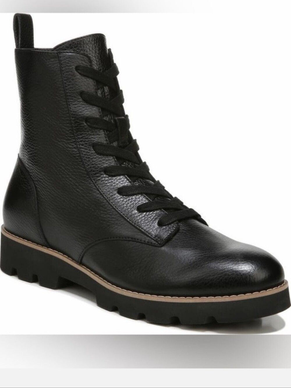 Vionic Black Leather Lace-Up Combat Boot